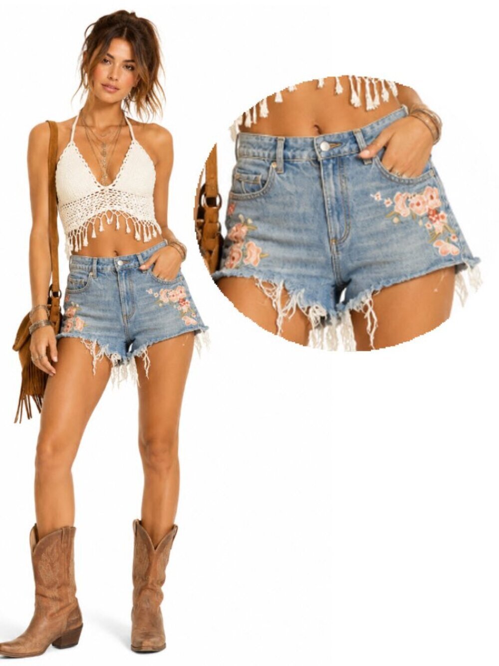 Garage Floral Festival High Rise Jean Shorts​​​​